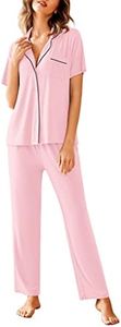 Avidlove Women Pajamas Set Notch Collar Soft Sleepwear Pjs Short Sleeve Button Down Nightwear with Long Pants A-pink