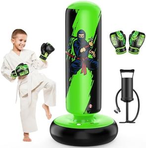 QPAU Punching Bag for Kids, 66 Inch Stable Inflatable Boxing Bag with Boxing Gloves, Stand Kids Punching Bag Toy for Boys & Girls Age 5-12, Boxing Set for Practicing Karate, Taekwondo, MMA