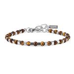 GAVU Stainless Steel Clasp Brown Tiger Eye Stone Beaded Bracelet for Men