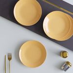 The Earth Store Handcrafted Mustard Marble 4 Piece -10 Inch Ceramic Dinner Plates Microwave & Dishwasher Safe Ceramic Plates for Dinner | Full Plates Set of 4 | Dinner Full Plates