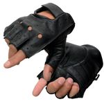 Milwaukee Leather SH195 Men's Black Leather Perforated Gel Padded Palm Fingerless Motorcycle Hand Gloves W/ ‘Open Knuckle’ - Large