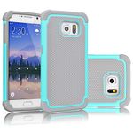 Galaxy S6 Case, Tekcoo(TM) [Tmajor Series] [Turquoise/Grey] Shock Absorbing Hybrid Rubber Plastic Impact Defender Rugged Slim Hard Case Cover Shell for Samsung Galaxy S6 S VI G9200 GS6 All Carriers