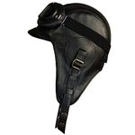 Cote Cuir Real Leather Aviator Hat, Black Helmet, Pilot Cap, Men/Women, Simon Model (XLarge, Hat with Black Goggles)
