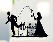 Bride Pulling Groom Wedding Cake Topper, Hooked for Life, Hooked on love, Funny topper Custom Wedding Anniversary Engaged Party Silhouette Cake Topper.