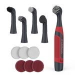 Life Basis Cordless Electric Cleaning Brush, Mini Power Scrubber for Cleaning Waterproof Grout with 5 Brush Heads for Bathroom Kitchen Tile Crevice Corner - Red (Batteries Included)