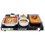 NutriChef Electric Warming Tray – Adjustable Temperature Food Warmer Hot Plate for Buffets and Parties, Glass Surface, 54 x 42 cm with Control Knob and Stay-Cool Handles, Black