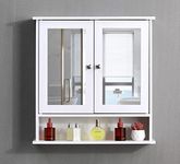 AVC Designs White Bathroom Wall Cabinet with Mirrored Double Doors Storage Cupboard MDF & Shelves