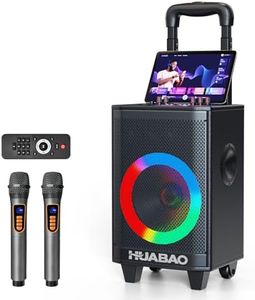 Portable Karaoke Machine with 2 Wireless Microphones, Bluetooth Speaker with Lights and Trolley Wheels, 6600mAh Rechargeable PA System, FM/AUX/USB/TF, Remote, Bass/Treble/Echo Adjust, Ideal for Party