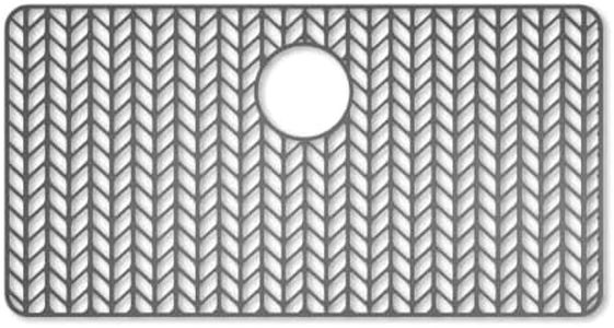 AWOKE Large Silicone Sink Protectors for Kitchen Sink, 30" x 16" Rear Drain Hole, Sink Mat for Bottom of Farmhouse Kitchen Stainless Steel Sinks, Raised Feet/Heat Resistant/Non-slip (Gray)