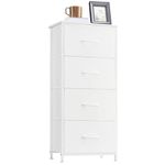 Somdot Tall Dresser for Bedroom, 4 Drawer Storage Organizer Chest of Drawers with Removable Fabric Bins for Living Room Closet Bedside Nursery Laundry Entryway Hallway, White Leather