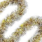 BELLE VOUS 3 Pack Christmas Tinsel - 2 Meter/6.6 ft Each approx - Gold Chunky Garland for Tree Decoration - Gold with Hint of Silver Tinsel Garland for Xmas, Festival, Christmas Party