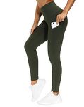 THE GYM PEOPLE Thick High Waist Yoga Pants for Women, Tummy Control Workout Running Yoga Leggings with Pockets Dark Olive