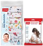 Luvlap Ultra Thin Honeycomb Nursing Breast Pads, 36Pcs, Disposable, High Absorbent, Discreet Fit & Hosiery Cotton Cloth Premium Baby Washcloth, Cherry Print, Pack of 7 Pcs, Multicolour