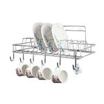 Cri8Hub Heavy Stainless Steel Kitchen Rack Utensils Dish Organizer Stand With Plate And Cutlery Holder Wall Mount Kitchen| Dish Rack With Plate,Glass,Cup,Mug Stand(Dish Rack) - Tiered Shelf