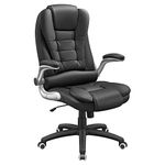 SONGMICS Office Swivel Chair with 76 cm High Back Large Seat and Flip-Up Armrest Computer Desk Executive Chair PU OBG51BUK