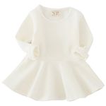 Csbks Toddler Baby Girls Long Sleeve Cotton Dress Solid Ruffle Peplum Tops 18 Months Beige