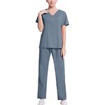 Scrubs for Women Set Stretchy 2 Piece Short Sleeve Medical Scrub Shirts and and Jogger Pants Summer Nurse Scrubs Set Workwear Scrubs for Women Set Jogger Pants (Grey,S)