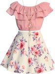 Cold Shoulder Crop Top Ruffle Layered Top Flower Girl Skirt Sets for Big Girl Dusty Pink 10 JKS 2130S