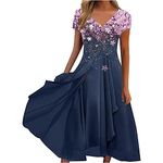 Keepink Wedding Guest Dresses for Women UK Short Sleeve Wrap Dress Chiffon Empire Waist A Line Dress Bridesmaid Dresses Occasion Evening Dress Plus Size Summer Dresses 8-22 UK Sale