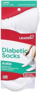 Leader Diabetic Sock Ankle White Large 1 Pair, White, Large, White, Large