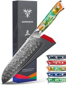 SANMUZUO Santoku Knife - 7 inch - Xuan Series - VG10 Damascus Steel Kitchen Knife - Resin Handle (Fantasy Orange)