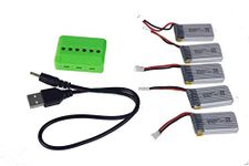 YUNIQUE GREEN-CLEAN-POWER - 5 in 1 Charger Adapter Kit + 5x Lithium Batteries 3.7V 380mAh 25C | For Hubsan X4, Tera Mini Quadcopters | Extended Flight Times, Silver | 38X20X7,5 mm - 10 gr