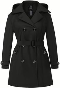 Wantdo Women's Plus Size Double-Breasted Trench Coat Winter Warm Windbreaker Overcoat with Belt Black 4X