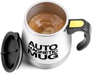Fdit Self Mixing Cup, Auto Magnetic Mug Stainless Steel Food Grade PP Double Walled Magnetic Stirring Coffee Mug Gifts (White)