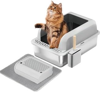 Stainless Steel Cat Litter Box with Lid, XL Large Litter Box for Large Cats, Enclosed Kitty Litter Pan with High Sides, Anti-Leakage & Non-Stick, Easy to Clean Included Scoop, Aisle and Mat Dark Gray