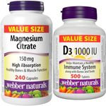 Webber Naturals Magnesium Citrate 150 mg, 240 Capsules & Vitamin D3 1000 IU, 500 Tablets, For Healthy Bones, Teeth, and the Maintenance of Good Health