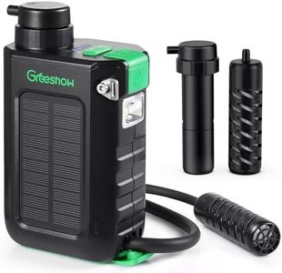 Greeshow Electric Portable Water Filter with Reusable 0.01 Micron Filter for Camping, Hiking, Survival with 3000mAh Portable Power Bank, Suport USB/Solar/Hand Crank Charing (Set of 2 Filters)