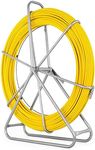 Fish Tape Fiberglass 6MM 656FT,Duct Rodder Fish Tape Puller Fiberglass Wire Cable Running with Cage and Wheel Stand,Durable Steel Reel Stand,Fish Tape Min Bending Radius 13 inch/330 mm (6mm 656Ft)