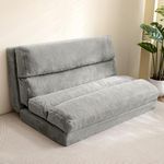 MAXYOYO Bean Bag Bed Folding Faux Fur Fabric Sofa Chair Foam Filling Extra Thick 6 Fold Floor Couch Matress for Adults, Includes Removable and Machine Washable Cover for Living Room, Gray, 75x240 cm