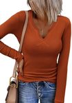 Zeagoo Womens Long Sleeve Shirts Fall Tops Casual Slim Fitted Dressy Fashion Basic Tee Going Out Trendy Clothes 2024 Caramel Small