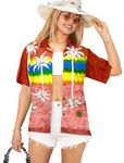 LA LEELA Women's Plus Size Golf Hawaiian Shirt Beach Camp Aloha Shirt XL Red_X89