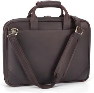 Masa Kawa Leather Slim Briefcase for Men Fits 14" Laptop, Crossbody Shoulder Messenger Computer Bag Vintage Business Work Lawyer Attache Case