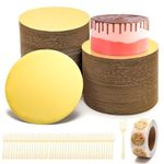 100Pcs Cake Boards Set with Forks, Stickers, Pletpet 6 Inches Disposable Cake Plate Round Cardboard Cake Trays Golden Cardboard Cake Board Cake Base Board for Cake, Dessert, Bread Making