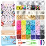 Hbnlai Friendship Bracelet Making Kit for Girls, 7500 Pcs Clay Beads Jewelry Making Kits with Letter Beads and Charms, Crafts Gifts for Teen Girls