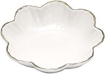 Porcelain Serving Dish,Ceramics Flower Relish Tray with Metallic Rim,Serving Bowls for Wedding,Party Perfect for Small Cereal, Pasta, Salad, Candy and Snacks White 6.6 inch, Gold,White