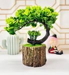 Dekorly Artificial Bonsai Tree Fake Plant Potted House Plants Japanese Pine Bonsai Plant Faux Bonsai for Home Indoor Decoration Office (Height : 21CM, Wooden Pot, Green-E)