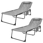 KingCamp Set Of 2 Sun Loungers For Garden Oversize 5-Position Adjustable Backrest 78.7x26.7in Folding Sun Loungers for Heavy People Sun Bed with Pillow Lounge Chair Camping Patio Pool Indoor Outdoor