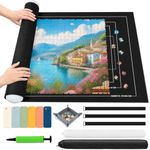 BrobiDerleta Jigsaw Puzzle Mat Roll Up 3000 Pieces, 55" x 39" Felt Puzzle Pad with 6 Colorful Sorting Trays, Puzzle Storage Folder with Drawstring Bag, Black