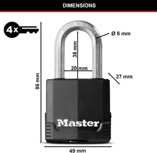 Master Lock Heavy Duty Outdoor Padlock – Weatherproof Laminated Steel, Keyed, Medium Shackle