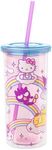 Silver Buffalo Hello Kitty Friends Rainbows and Clouds, Plastic Tall Cold Cup with Lid and Straw, 20 Ounces