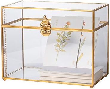 NCYP 25cm Glass Card Box Large Geometric Terrarium Gold Handmade Brass Vintage Rectangle Shape with Foot for Wedding Reception, Wishwell, Keepsake, Clear Party Centerpiece, Sturdy, Glass Box Only