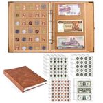 Ettonsun 398-Pocket 4-in-1 Leather Coin & Paper Money Collecting Holder Album,Large Coin Collection Book with 386 Coin Pockets & 12 Currency Pockets,Coin Collection Supplies Book Holder for Collectors