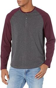 Amazon Essentials Men's Regular-Fit Long-Sleeve Henley Shirt (Available in Big & Tall), Charcoal Heather/Burgundy, Medium