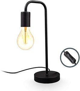 B.K.Licht, Lampada da tavolo retrò, attacco per lampadina E27 non inclusa, interruttore sul cavo, abat-jour da comodino in metallo nero opaco, lampada da lettura vintage industriale