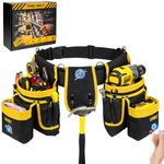 Tool Belt,Magnetic Tool Pouch,27-Pockets Heavy Duty Padded Tool Belts for Men,Detachable & Adjustable Tool Pouch Bag for Electrician,Carpenter,Construction,Work Apron,Utility Belt,Black,Yellow