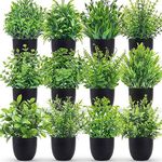 Der Rose Fake Plants 12 Pack Artificial Plants Small Faux Plants in Black Pot for Bathroom Home Office Table Decor Indoor